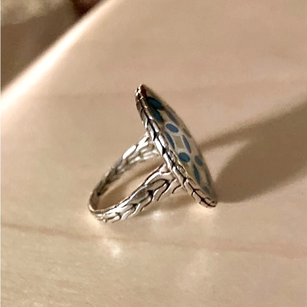 John Hardy Kawung Pattern Enamel Detail Disc Ring - Picture 2 of 9